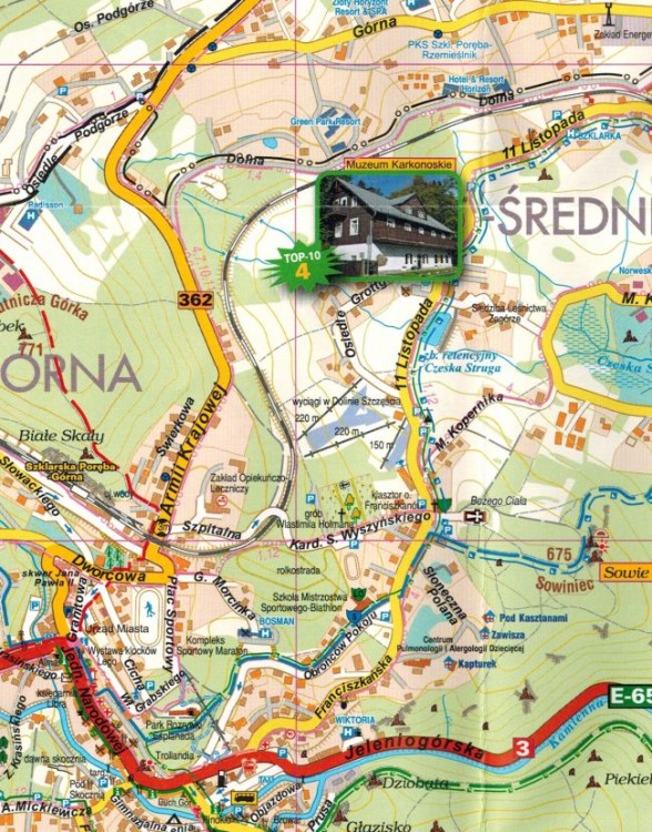 Szklarska Poręba i okolice. Karkonosze. Mapa turystyczna / Plan miasta wydawnictwa Galileos. Fragment 1
