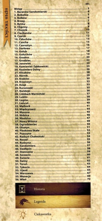 Polska / Zamki Polski. Ilustrowany przewodnik wydawnictwa Galileos. Spis treści