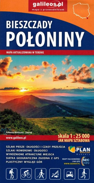 Bieszczady - połoniny 1:25 000. Mapa turystyczna wydawnictwa Galileos. Okładka
