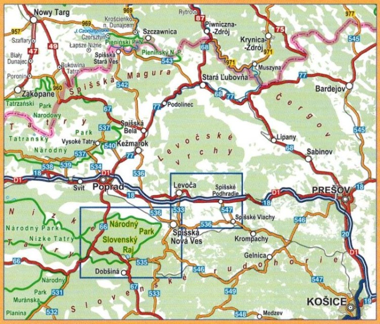 Słowacki Raj 1:35 000. Laminowana mapa turystyczna wydawnictwa Compass. Zasięg
