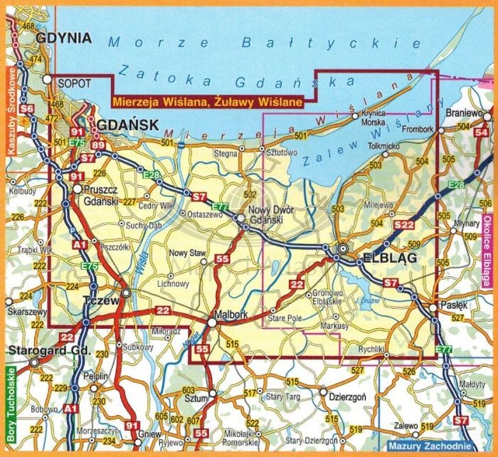Mierzeja Wiślana 1:55 000. Mapa turystyczna wydawnictwa Compass. Zasięg
