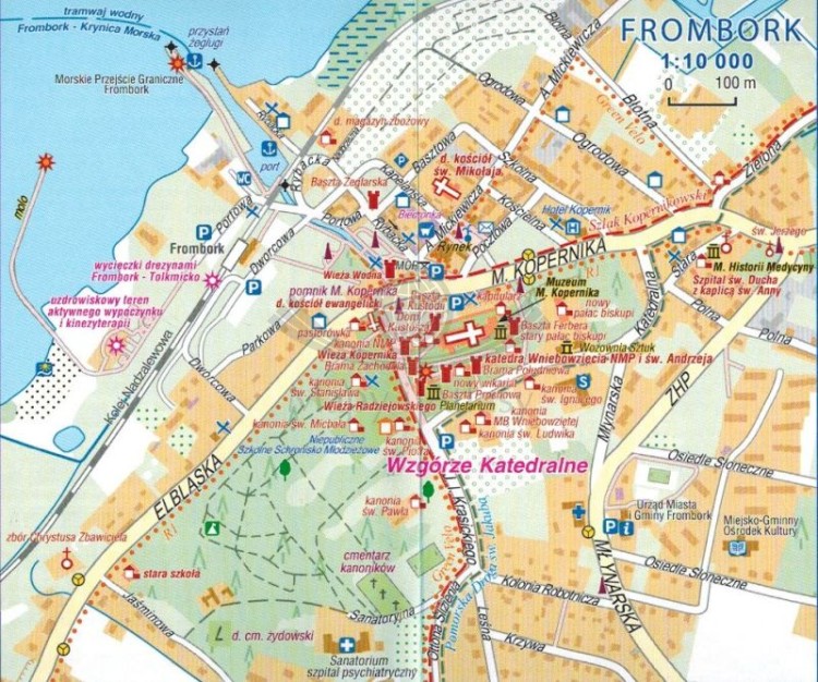 Mierzeja Wiślana 1:55 000. Mapa turystyczna wydawnictwa Compass. Przykładowy plan miasta