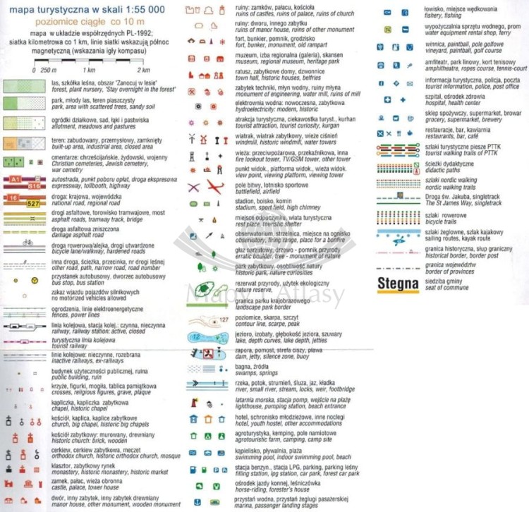 Mierzeja Wiślana 1:55 000. Mapa turystyczna wydawnictwa Compass. Legenda