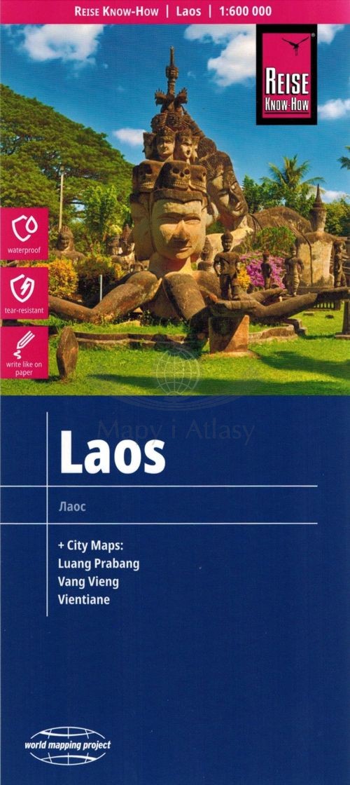 Laos 1:600 000.  Wodoodporna mapa samochodowa. Reise Know-How