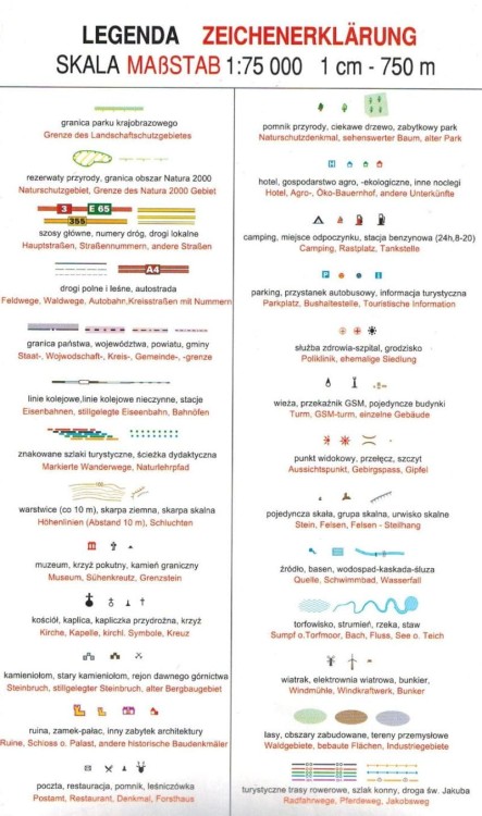 Pojezierze Sławskie 1:75 000. Od Leszna do Zielonej Góry. Mapa turystyczna. Wydawnictwa Galileos. Legenda