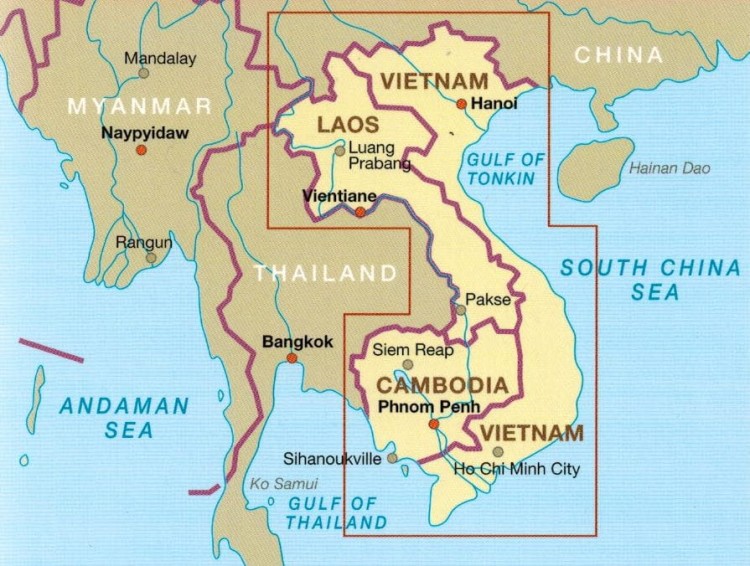 Wietnam, Laos, Kambodża. Wodoodporna mapa samochodowo-turystyczna wydawnictwa Reise Know-How. Zasięg