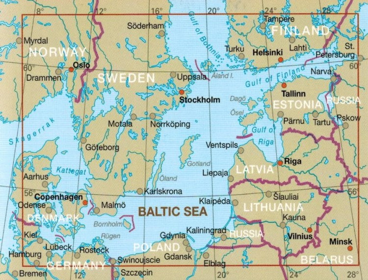 Morze Bałtyckie. Wodoodporna mapa samochodowo-turystyczna wydawnictwa Reise Know-How. Zasięg