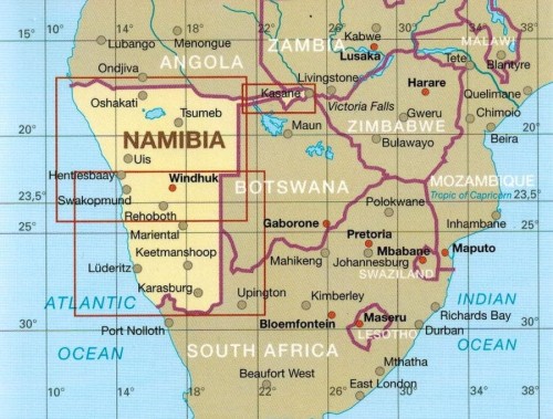 Namibia 1:1 200 000. Wodoodporna mapa samochodowo-turystyczna wydawnictwa Reise Know-How. Zasięg