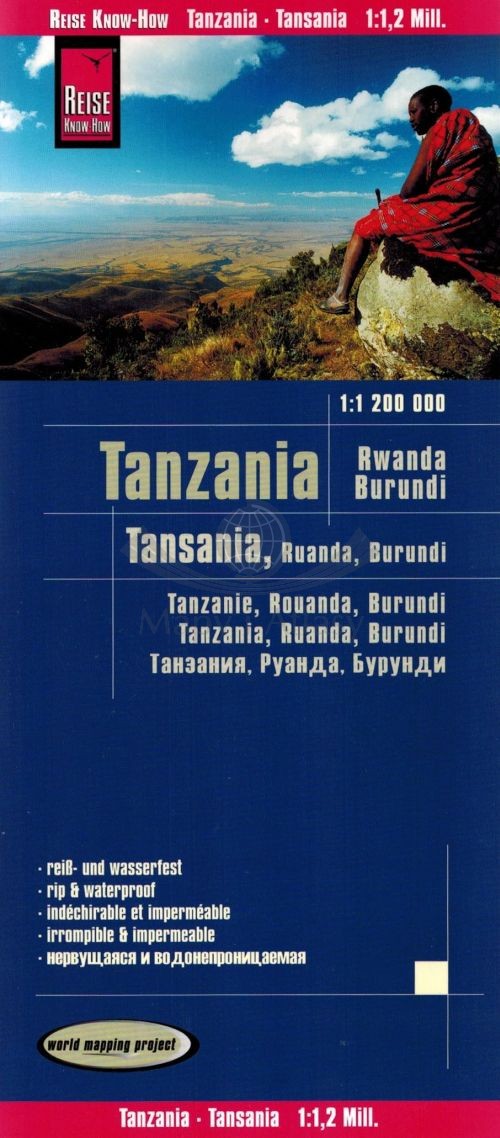 Tanzania, Rwanda, Burundi 1:1 200 000. Wodoodporna mapa samochodowa. Reise Know-How
