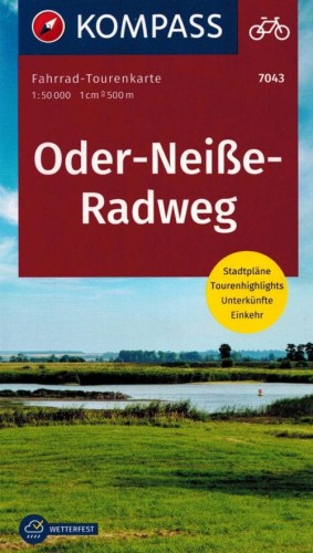 Trasa Odra-Nysa 1:50 000. Laminowana mapa rowerowa 7043 wydawnictwa Kompass. Okładka