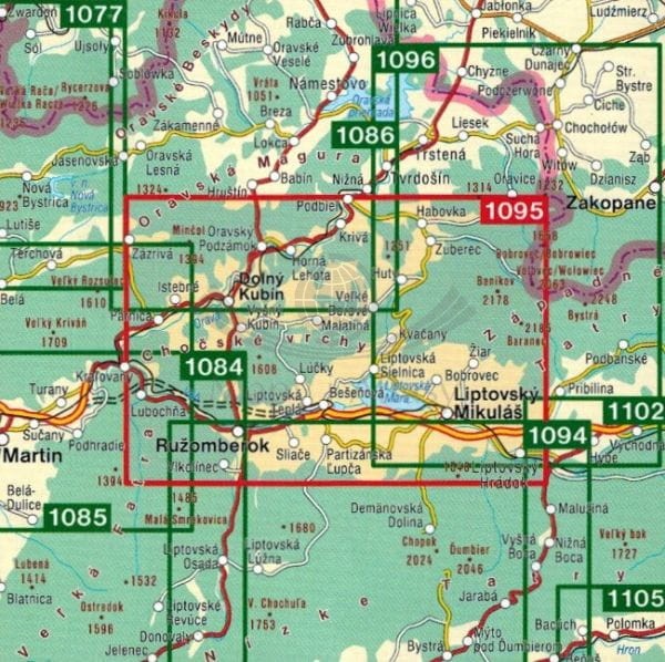 Góry Choczańskie / Chocske Vrchy. Mapa turystyczna 1095 wydawnictwa Shocart. Zasięg