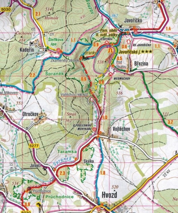 Ołomuniec, okolice Ołomuńca / Olomoucko. Mapa turystyczna 461 wydawnictwa Shocart. Fragment 2