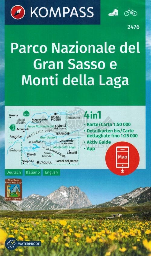 Parco Nazionale del Gran Sasso e Monti della Laga. Wodoodporna mapa turystyczna 2476. Kompass