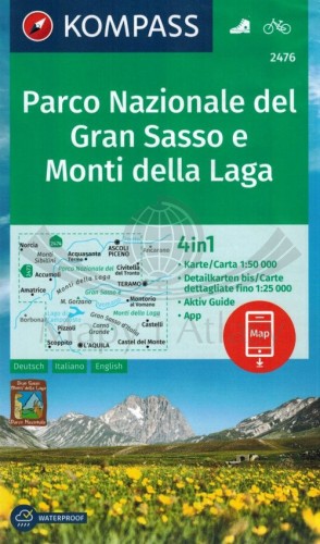 Park Narodowy Gran Sasso i Monti della Laga. Laminowana mapa turystyczna 2476 wydawnictwa Kompass. Okładka