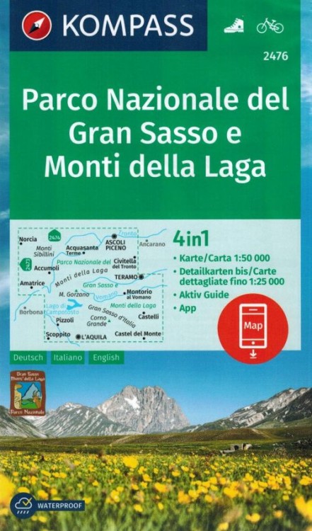 Park Narodowy Gran Sasso i Monti della Laga. Laminowana mapa turystyczna 2476 wydawnictwa Kompass. Okładka