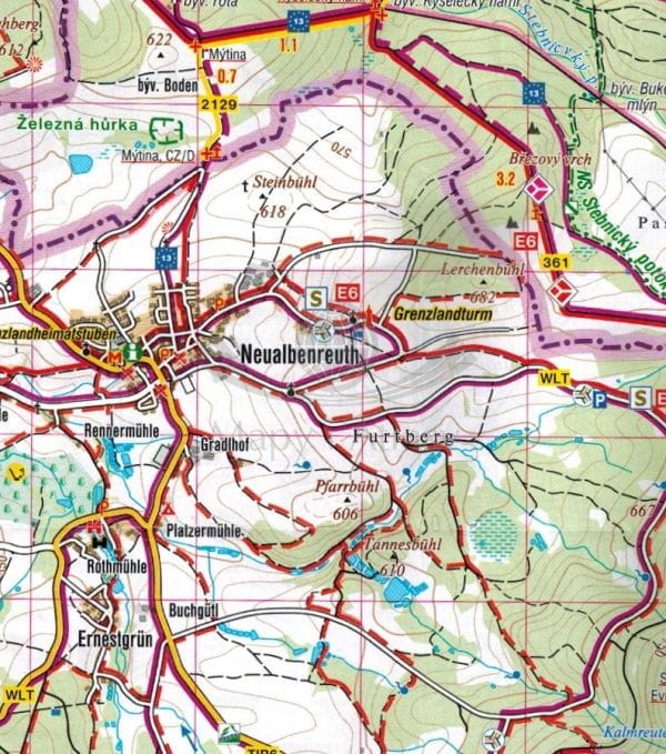Zachodnioczeskie Uzdrowiska, Las Sławkowski / Zapadoceske Lazne, Slavkovsky Les. Mapa turystyczna 409. Wyd. Shocart. Fragment 2