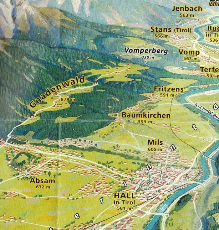 Tuxer Alpen. Inntal, Wipptal, Zillertal 1:50 000. Mapa turystyczna 240 wydawnictwa Kompass. Panorama fragment