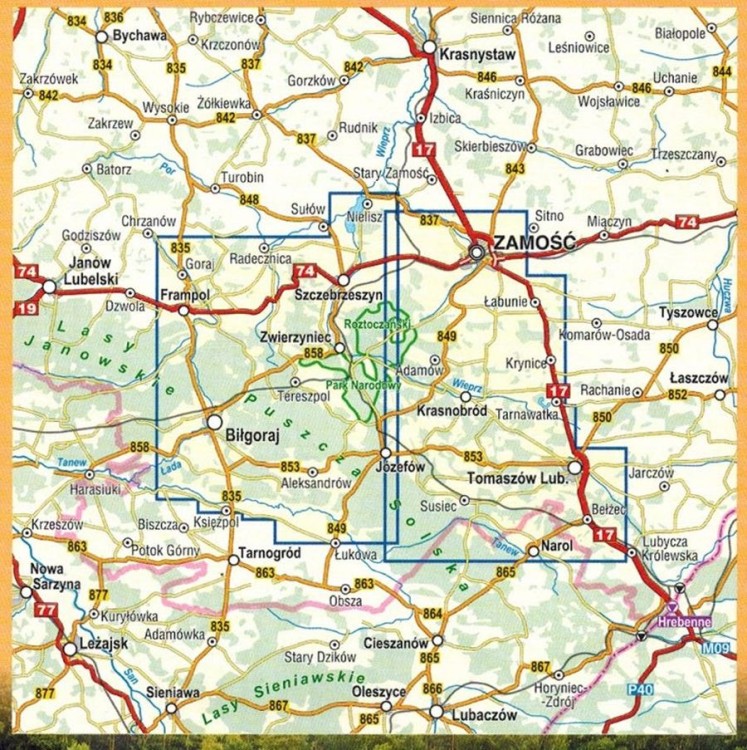 Roztocze Środkowe 1:50 000. Mapa turystyczna wydawnictwa Compass. Zasięg