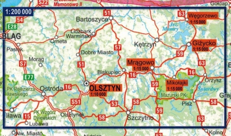 Mazury i Warmia Laminowana mapa turystyczna / Miniprzewodnik ExpressMap zasięg