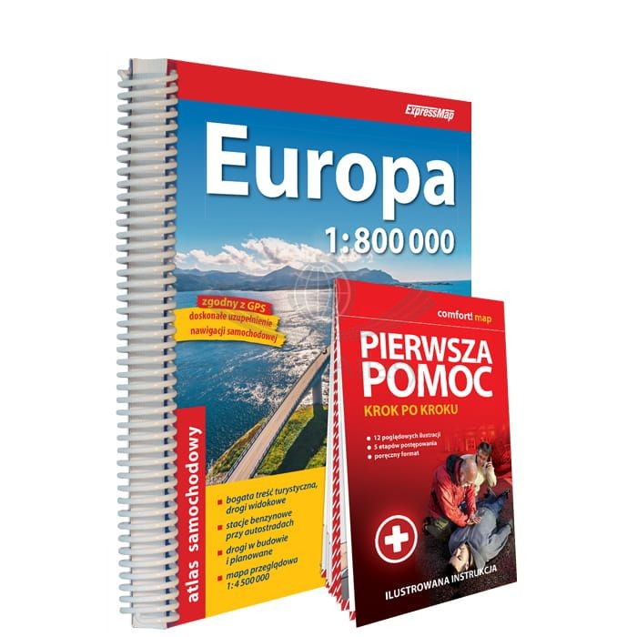 Europa 1:800 000. Atlas samochodowy + Pierwsza pomoc wydawnictwa ExpressMap. Okładka