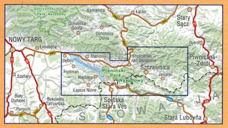 Pieniny 1:25 000. Mapa turystyczna wydawnictwa Compass. Zasięg