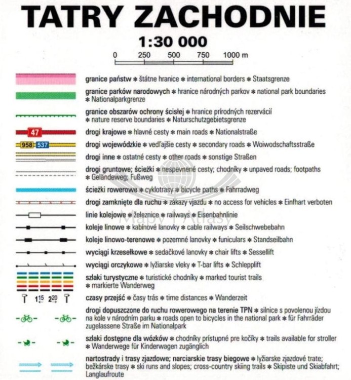 Tatry Zachodnie Polskie i Słowackie 1:30 000. Laminowana mapa turystyczna wydawnictwa ExpressMap. Legenda 1