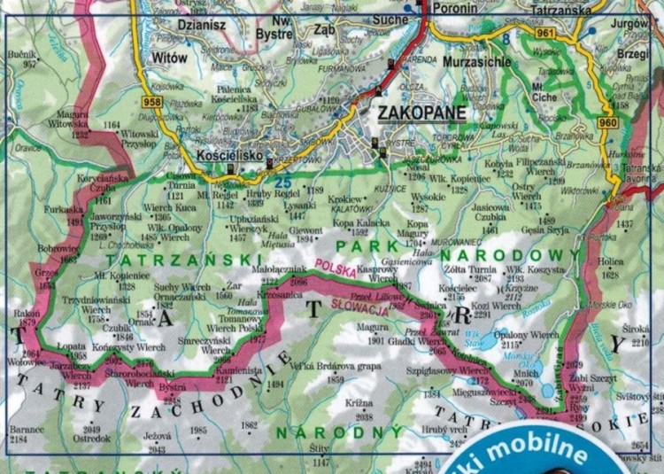 Tatry Polskie 1:30 000 Foliowana mapa turystyczna wydawnictwa ExpressMap. Zasięg