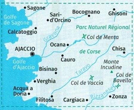 Korsyka, część południowa. Zestaw trzech map turystycznych 2251 Wydawnictwa Kompass. Mapa 1 - Zasięg
