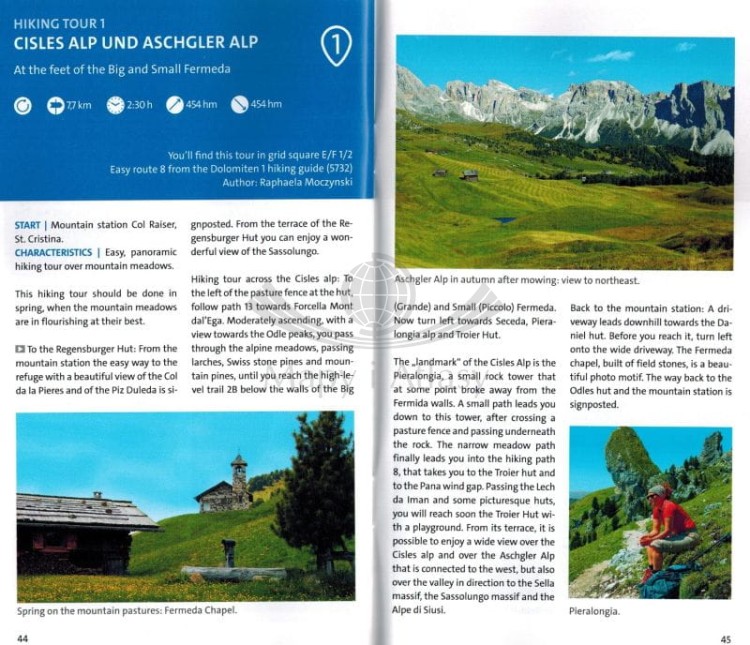 Sellagruppe, Groden, Seiser Alm / Gruppo di Sella, Val Gardena, Alpe di Siusi, Marmolada. Wodoodporna mapa turystyczna 59 wydawnictwa Kompass. Informator - przykładowa strona 1