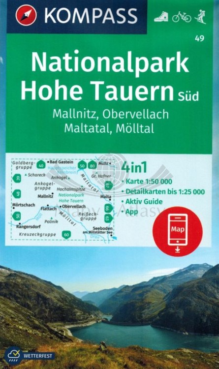 Wysokie Taury, część południowa / Nationalpark Hohe Tauern, Sud. Mallnitz, Obervellach, Maltatal, Molltal turystyczna 49 wydawnictwa Kompass. Okładka