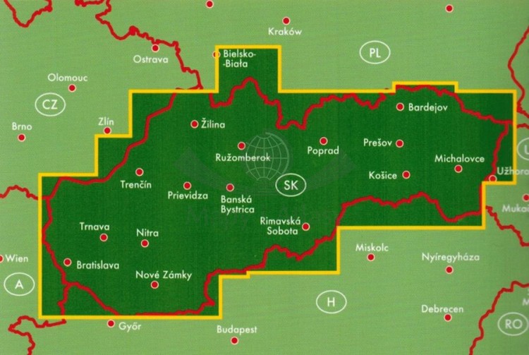 Słowacja,1:200 000 atlas samochodowy wydawnictwa Shocart. Zasięg