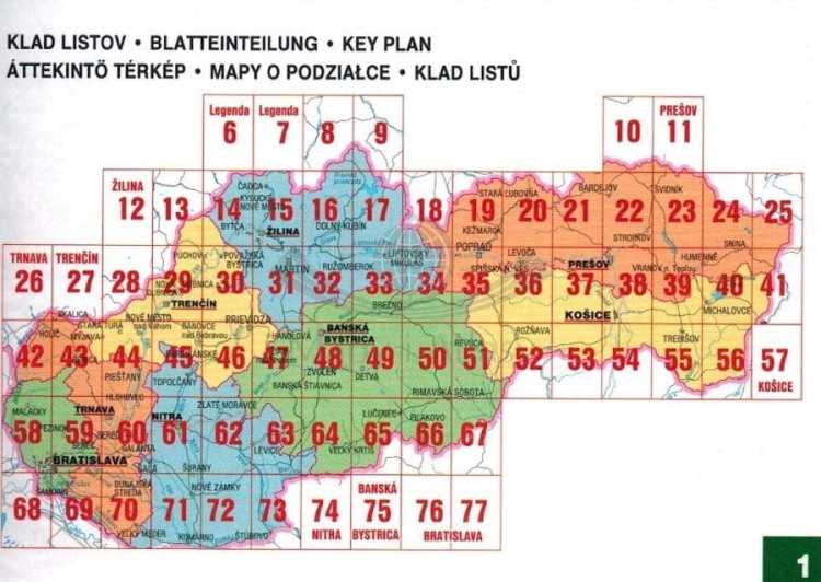 Słowacja,1:200 000 atlas samochodowy wydawnictwa Shocart. Skorowidz arkuszy