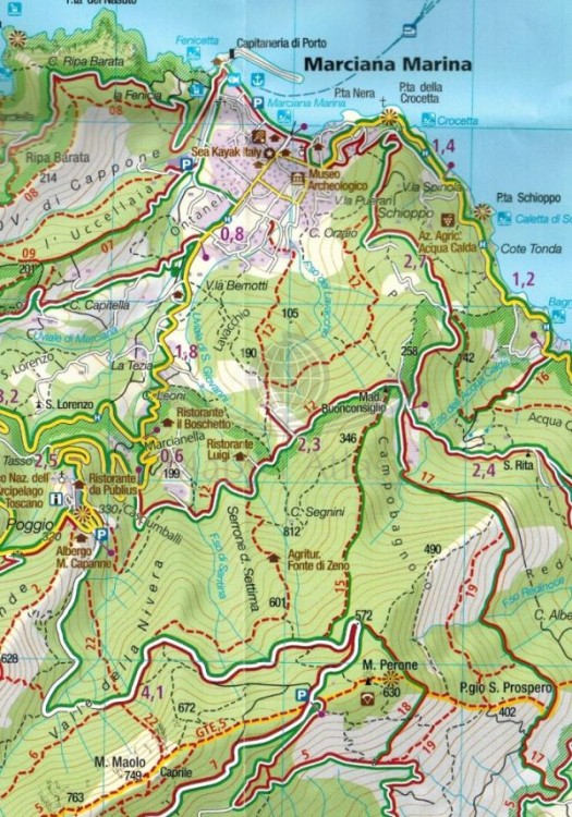 Elba 1:25 000. Mapa turystyczna 2468 wydawnictwa Kompass. Fragment 1