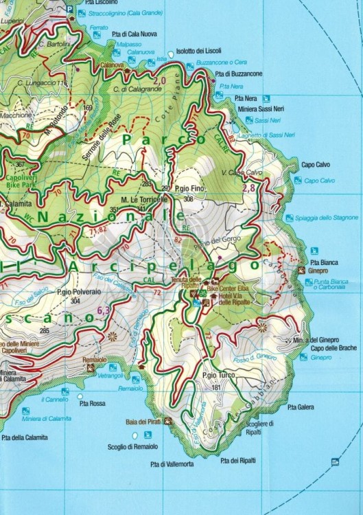 Elba 1:25 000. Mapa turystyczna 2468 wydawnictwa Kompass. Fragment 2