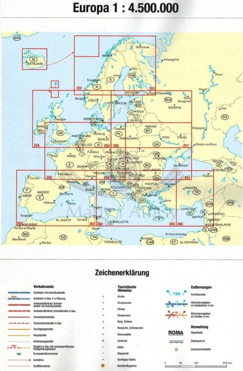 Niemcy 1:200 000 / Europa 1:4 500 000. Atlas samochodowy wydawnictwa ADAC. Europa - skorowidz i legenda