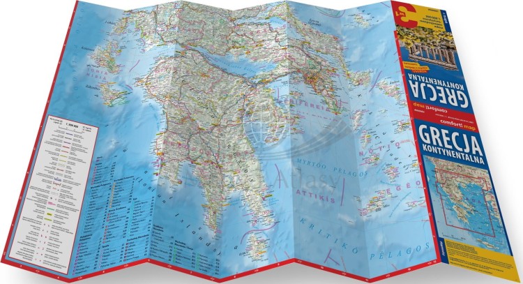 Grecja Kontynentalna 3 w 1. Przewodnik, atlas i laminowana mapa samochodowo-turystyczna wydawnictwa ExpressMap. Rozłożona mapa