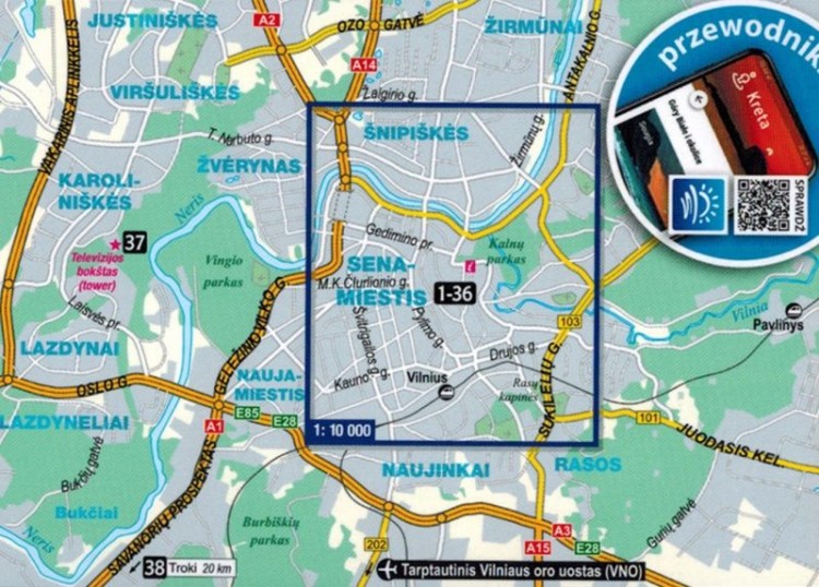 Wilno i troki 2 w 1. Laminowana mapa turystyczna + Miniprzewodnik wydawnictwa ExpressMap. Zasięg