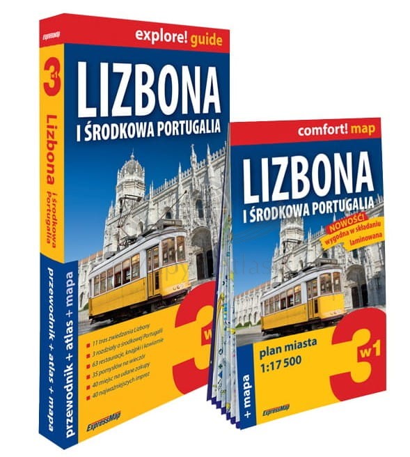 Lizbona i Środkowa Portugalia 3 w 1. Przewodnik, atlas, laminowana mapa wydawnictwa ExpressMap. Okładka