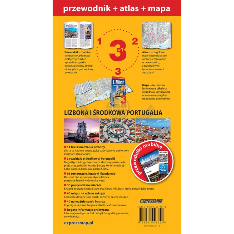 Lizbona i Środkowa Portugalia 3 w 1. Przewodnik, atlas, laminowana mapa wydawnictwa ExpressMap. Okładka tył