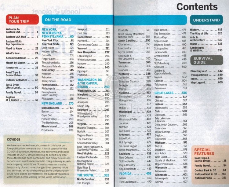 Stany Zjednoczone, część wschodnia/ Eastern USA wydawnictwa Lonely Planet. Spis treści