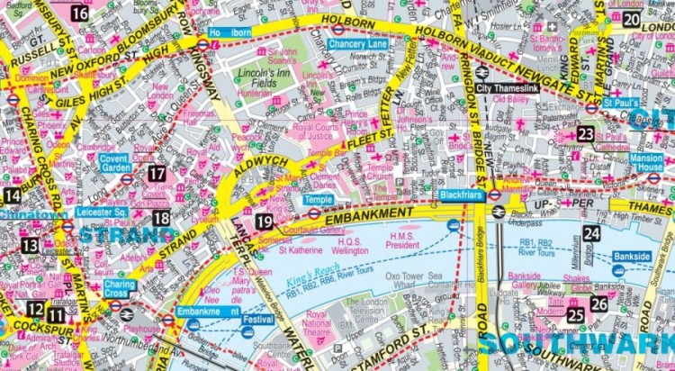 Londyn. Laminowana mapa / Plan miasta + Miniprzewodnik wydawnictwa ExpressMap. Fragment 1