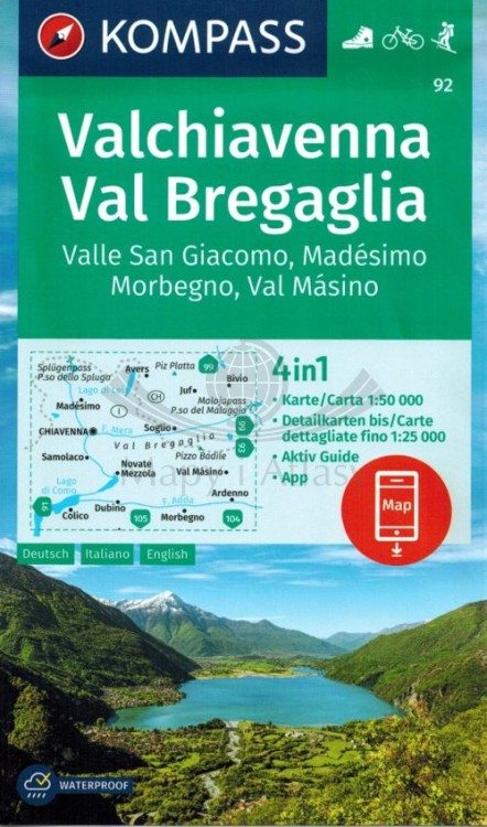 Dolina Bregaglia i Valchiavenna. Laminowana mapa turystyczna 92 wydawnictwa Kompass. Okładka