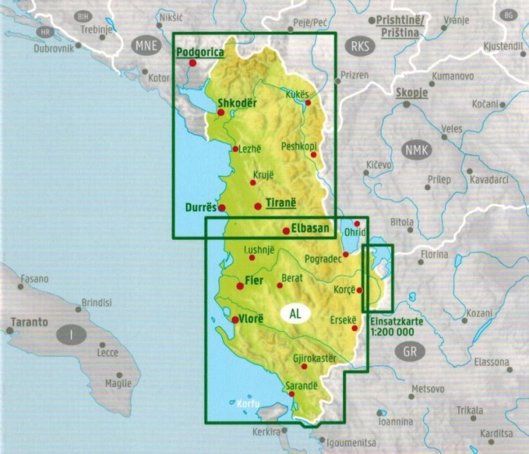 Albania 1:150 000. Mapa samochodowo-turystyczna wydawnictwa Freytag & Berndt. Zasięg