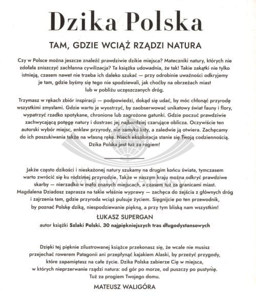 Dzika Polska, tam gdzie wciąż rządzi natura. Przewodnik wydawnictwa Bezdroża. Okładka- tył