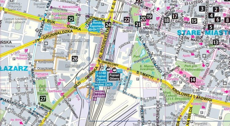 Poznań. Laminowana mapa / Plan miasta + Miniprzewodnik wydawnictwa ExpressMap wydawnictwa Fragment mapy