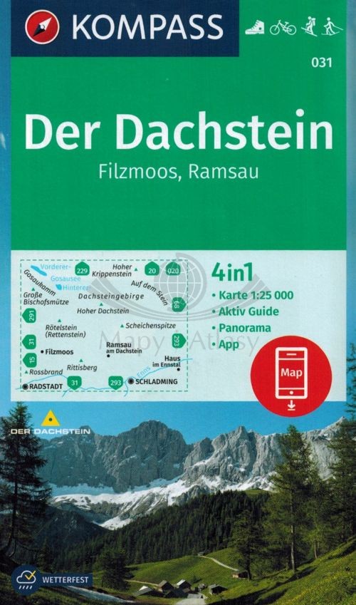 Der Dachstein, Filzmoos, Ramsau. Wodooporna mapa turystyczna 031. Kompass
