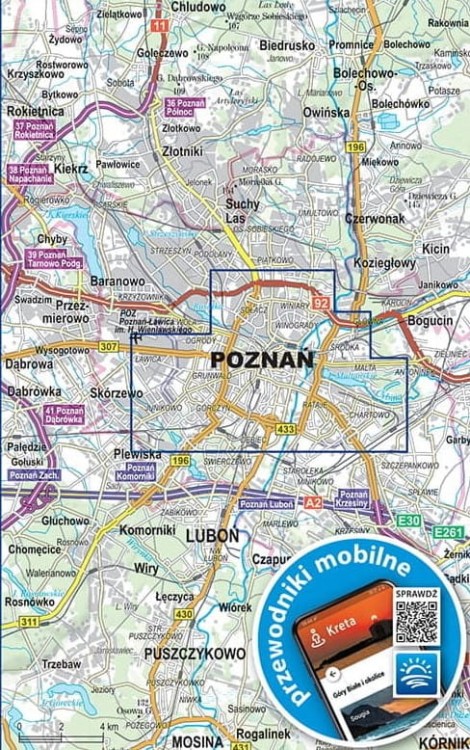 Poznań. Laminowana mapa / Plan miasta + Miniprzewodnik wydawnictwa ExpressMap. Zasięg