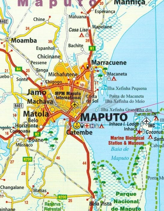 Mozambik i Malawi 1:1 200 000. Wodoodporna mapa samochodowo-turystyczna wydawnictwa Reise Know-How. Fragment 2
