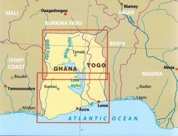 Ghana i Togo 1:600 000. Mapa samochodowo-turystyczna wydawnictwa Reise Know-How. Zasięg