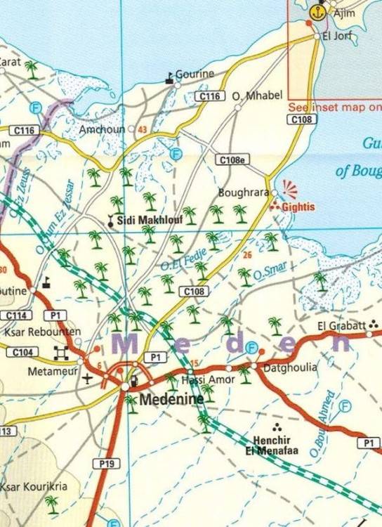 Tunezja 1:600 000. Wodoodporna mapa samochodowo-turystyczna wydawnictwa Reise Know-How. Fragment 2